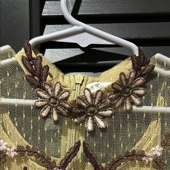 Mia Joy Girl’s Elegant Pea Green Dress, Floral Embroidery, Swiss Dot Tulle Size6 - Picture 10 of 16